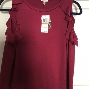 Ruffle Cold Shoulder Long Sleeve Sweatshirt